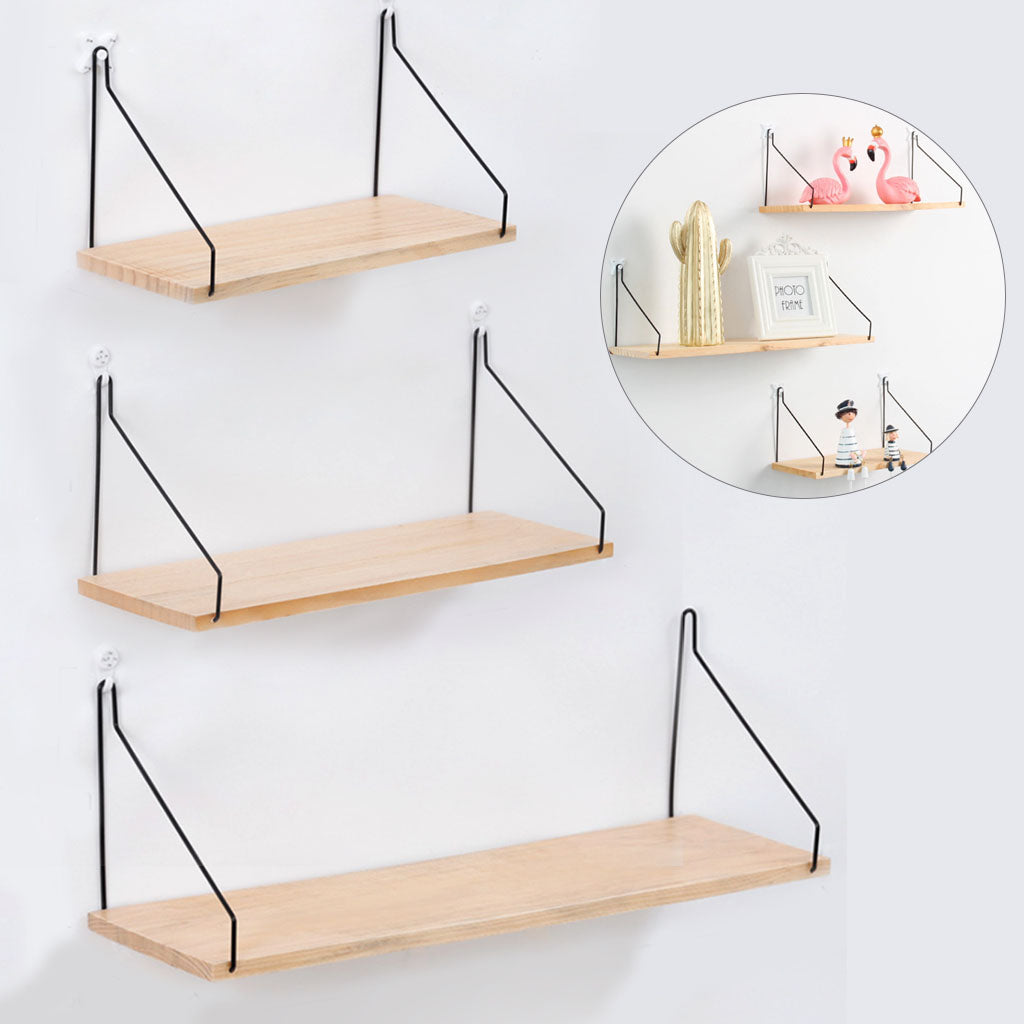 Iron Wooden Wall Shelf for Home Living Room Decor